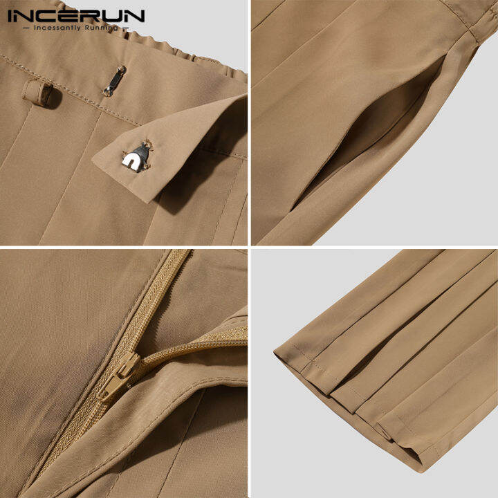 incerun-กางเกงเอวสูงผู้ชายทรงหลวม-กางเกงแฟชั่นสไตล์เกาหลีกางเกงทำงานกางเกง