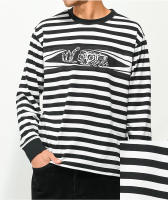 เสื้อยืดแขนยาว Lurking Class by Sketchy Tank Peeking Black &amp; White Stripe Long Sleeve T-Shirt รับประกันของแท้ พร้อมส่ง