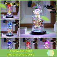 PIEPING โรแมนติก ประดิษฐ์ของประดับตกแต่ง พร้อมสายไฟ LED เครื่องประดับชนิดบรรจุกล่อง ใบไม้สีทอง ดอกไม้สีทอง กุหลาบจำลอง ดอกไม้ andamp; ตุ๊กตาคู่รัก เรืองแสง