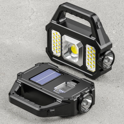 New Multifunctional Searchlight Outdoor Waterproof Solar Charging Treasure Strong Light Flashlight Cob Portable Lamp