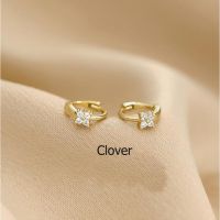 oneday NEW Style 14K Gold-plated V clover Mini Zircon Hoop Earrings Earring Stud