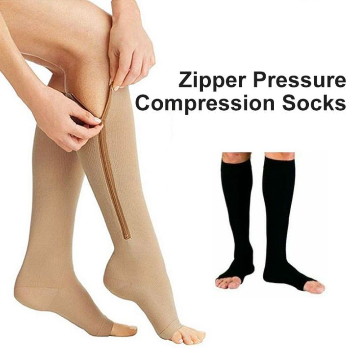 shiye】◑ﺴ卐 1 Pair Zipper Pressure Compression Socks Support Stockings Leg - Open  Toe Knee High Varicose Veins Socks