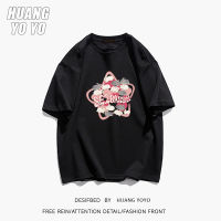 HUANGYOYO เสื้อยืดผ้าฝ้ายแขนสั้นการ์ตูนกระต่าย100% พิมพ์ลายหวานแหวววสำหรับผู้หญิง