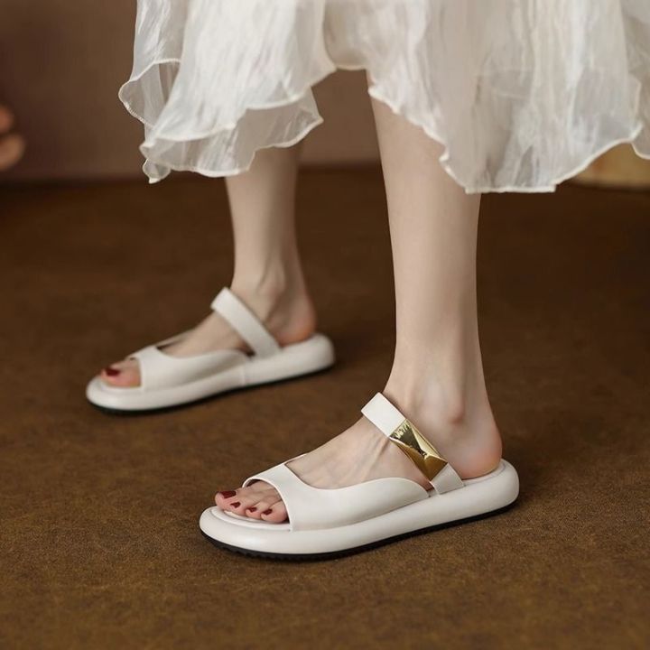 july-slippers-womens-outerwear-summer-fragrance-super-soft-feeling-of-stepping-on-shit-increases-height-and-lightness-high-end-fairy-french-one-word-with-flat-bottom