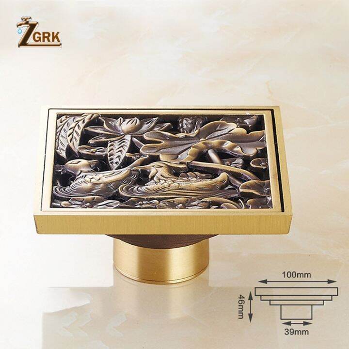 zgrk-ท่อระบายน้ำที่พื้นทำจากทองเหลืองท่อระบายน้ำที่พื้นทรงสี่เหลี่ยมขนาด10ซม-สำหรับท่อระบายน้ำในห้องอาบน้ำพร้อมอุปกรณ์เสริมฝักบัวอาบน้ำที่กรองเส้นผม