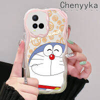 Chenyyka เคสสำหรับ VIVO Y21 2021 Y21G Y33s Y21a Y21t T1x 4G การ์ตูนโดราเอมอนน่ารักเคสสำหรับผู้ชายและผู้หญิงเนื้อครีมลูกคลื่นขอบป้องกันกล้องเคสโทรศัพท์โปร่งใสเคสซิลิโคนอ่อนชัดเจนกันกระแทก