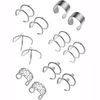 RisBty ❥ 6 Pairs Stainless Steel Ear Clips Non Piercing Earrings Hoop Ear Cuffs Cartilage Ear Clips Set