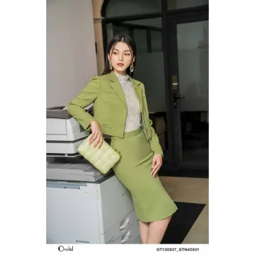 Set Hàn Quốc nữ snag chảnh áo khoác vest lững, áo sưo mi trắng tiểu thư cột  dây nơ và chân váy đắp chéo, set công sở nữ 3 món | Lazada.vn