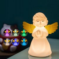 ✳ Rechargeable Angel LED Night Light Silicone Lamp Patting Switch RGB Night Lamp For Kids Children Birthday Christmas Gift Room Decor