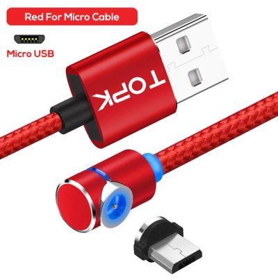 TOPK L-Line 1M 2M สายเคเบิลแม่เหล็ก USB C Type C และสาย USB ขนาดเล็กนำสายชาร์จแม่เหล็กสำหรับ iPhone X 8 7 6สีแดง