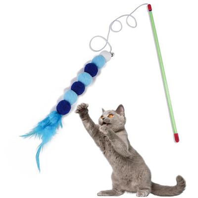 【Chat-support】 PETS MART mall Dorakitten 1ชิ้น Pom Pom แมวของเล่นแบบโต้ตอบตลกแมวขนนกทีเซอร์ลูกแมวทีเซอร์ของเล่นด้วยระฆังอุปกรณ์สัตว์เลี้ยง