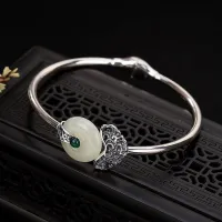 Silver natural Hetian white chalcedony bracelet Chinese style palace female bohemian design adjustable ladies brand jewelry