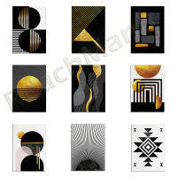 Mid-century modern art, black and gold decoration, Scandinavian poster, abstract geometric printing decoration gift