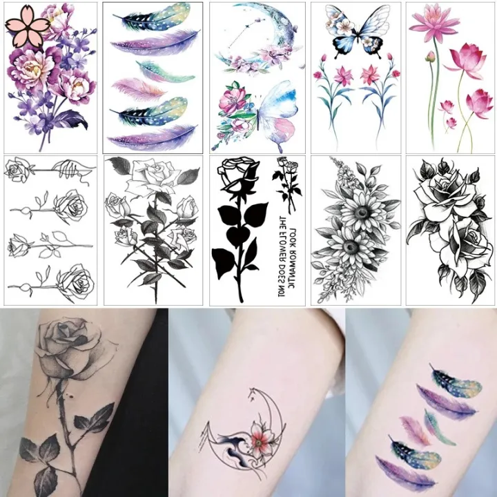 Pretty Sakura】3D Flower Waterproof Tattoos Sticker Water Transfer Mixed  Style Stickers Body Art Temporary Tattoo for Men and Women | Lazada PH
