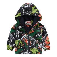 Boys Windproof Hooded Jacket Various Cartoon Graphic prints Zipper Coat Kids Spring Clothes