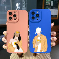 สำหรับ iPhone 13 Pro Max 12 iPhone 11 XR 8 7 SE 2022สีเหลืองดอกทานตะวันเสื้อเสื้อคู่รักที่มีคุณภาพสูงกล้องเลนส์คุ้มครองตารางขอบปกเต็มเลนเคส