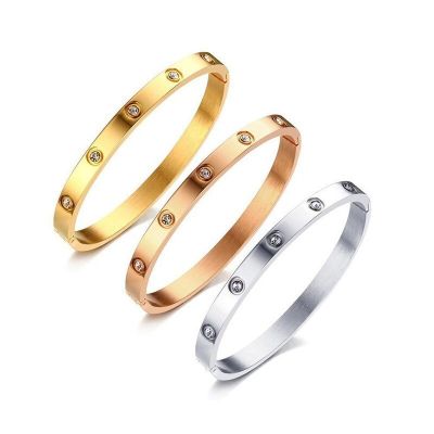 Beautiful Lovers Bracelets Woman Stainless Steel Bangles Bracelets Cubic Zirconia Golden Woman Jewelry Gifts