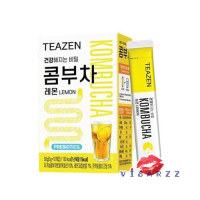 (สีเหลืองรส Lemon) Teazen Kombucha เครื่องดื่มชาหมักในรูปแบบผง ทานสะดวก รสอร่อย หวานอมเปรี้ยว ที่ได้จากการหมัก ชาดำ หรือ ชาเขียว มีพรีไบโอติก ,แลคโตบาซิลัส 12 ชนิด, วิตามินบี, เอนไซม์ และ โปรไบโอติก ที่มีประโยชน์อระบบย่อยอาหาร และช่วยปรับระบบขับถ่ายให้สมด