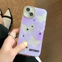 .Suitable For Fashion glitter butterfly phone case iPhone 14promax 14pro 12 13 14 Pro Max with lens film women anti drop silicone protective cover for iphone 11