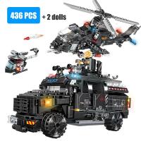 NEW LEGO 4in1 SWAT Police Station City Black Truck Combat Helicopter Car Boat Special Forces Figures Building Blocks DIY Toy for Boy Gift