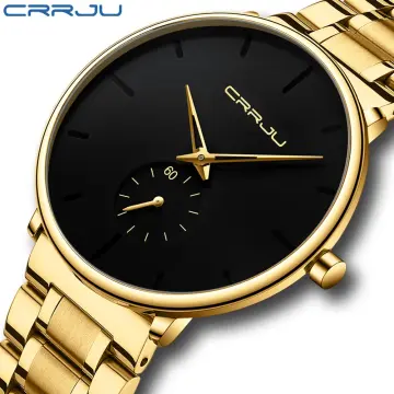 CRRJU Mens Simple Slim Quartz Watch Black Steel Mesh Ultra Thin Men Watches  Top Brand Luxury Waterproof Black Male Wrist Watch