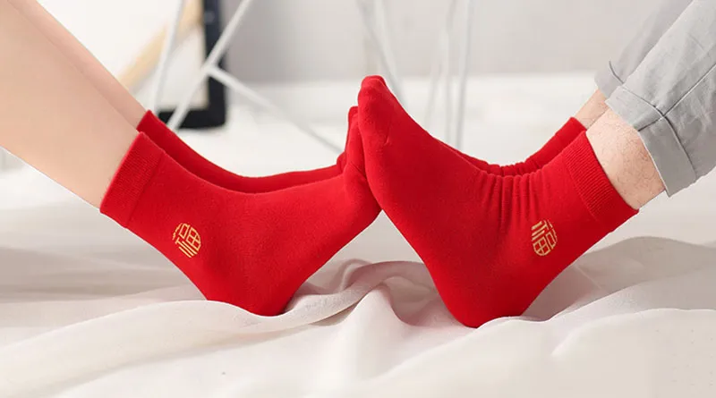 5 Pair Red Men And Women Sock Red New Year Chinese Characters