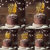 2024 Happy New Year Cake Topper Gold Acrylic Cake Decoration Party Supplies Xmas Merrry Christmas Cake Decorating Tools