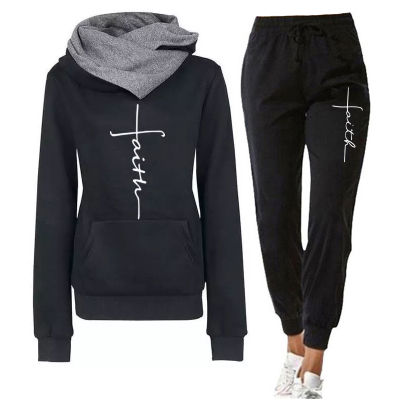 2Pcs Sport Suit Fitness Womens Tracksuits Hooded Pullover Sweatpants Sweatshirt Casual Pants Sets Sportswear Female Suits