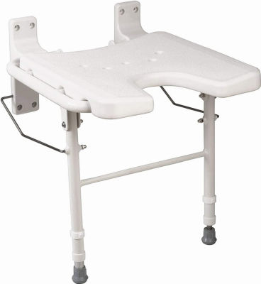 HealthSmart Wall Mount Fold Away Bath Chair Shower Seat Bench with Adjustable Legs, Seat 16 x 16 Inches, White