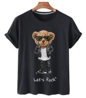 ✣❄ Top Cotton T-shirt Female Hot Product Handsome Sunglasses Motorcycle Bear Short-sleeved T-shirt Men And Women Trendy S-xxxl