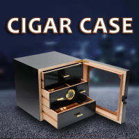 Cuba Ciger Box ซีดาร์ไม้เนื้อแข็ง Humidor ความจุขนาดใหญ่เคสสามชั้นพร้อมเครื่องวัดความชื้นอิเล็กทรอนิกส์