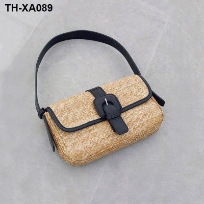 French design alar bag luxury light straw bag 2022 female splicing single shoulder bag the new bag baguette vacation package