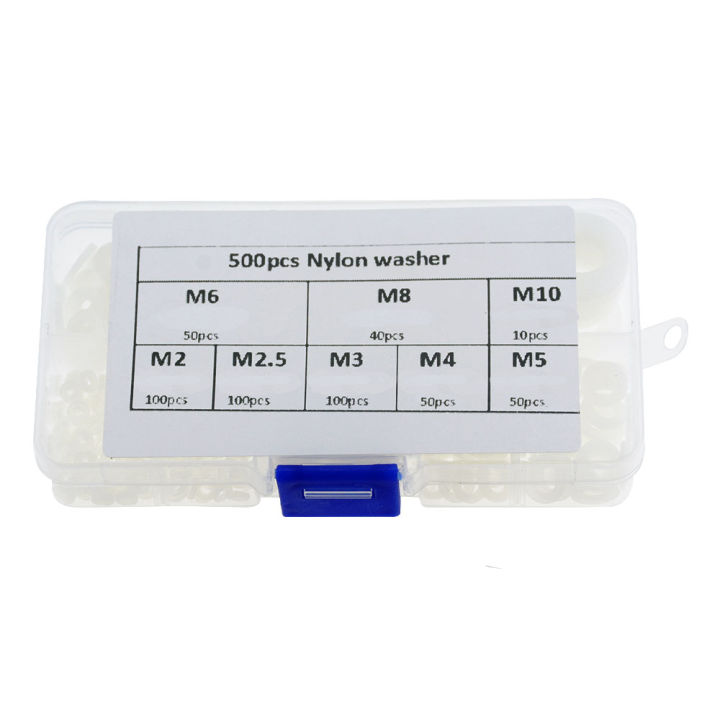500pcsbox-m2-m2-5-m3-m4-m5-m6-m8-m10-white-plastic-nylon-washer-flat-spacer-washer-seals-gasket-o-ring-assortment-kit