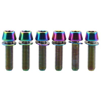 Titanium Hex Tapered Head Bolt with Washer Screw for Bicycle Stem Parts Pack of 6 (Ranibow, M5X18mm)