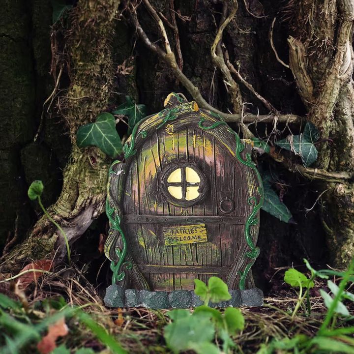เครื่องประดับตกแต่งประตูรูปต้นไม้แคระเทพนิยายทำจากไม้-children39ของเล่นงานฝีมือตกแต่งบ้านเทพนิยายประดับสวน