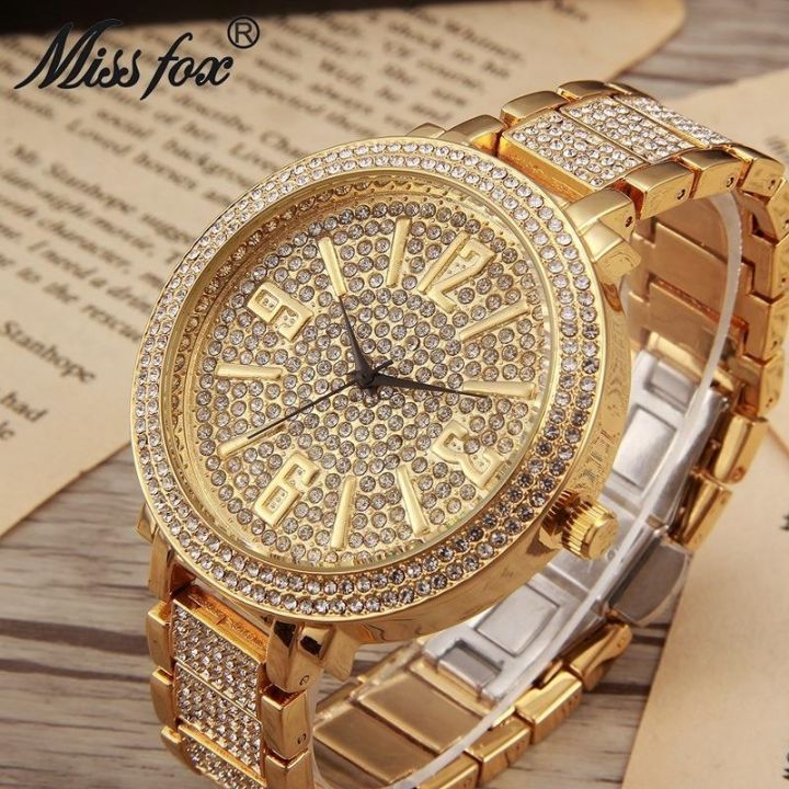 แฟชั่น-bling-สีทองผู้หญิงคริสตัลนาฬิกาแบรนด์ดังสแตนเลส-rhinestones-วงสุภาพสตรีนาฬิกาข้อมือนาฬิกาลำลองหญิงนาฬิกา