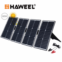 HAWEEL แผงโซล่าเครื่องชาร์จแผงโซลาร์เซลล์แผงโซล่า4 PCS 20W ผลึกซิลิคอนเชิงเดี่ยวพลังงานแสงอาทิตย์แผงชาร์จ USB Port &amp; ผู้ถือ &amp; Tiger ตัวยึดคลิป QC3.0และ AFC สำหรับ Camping กลางแจ้งโทรศัพท์