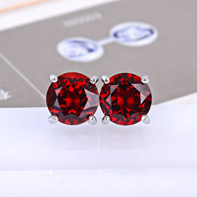 Natural Red Garnet 925 Sterling Silver Stud Earrings Simple Style Crystal Clean 5mm Fashion Jewelry Test Passed With Certificate