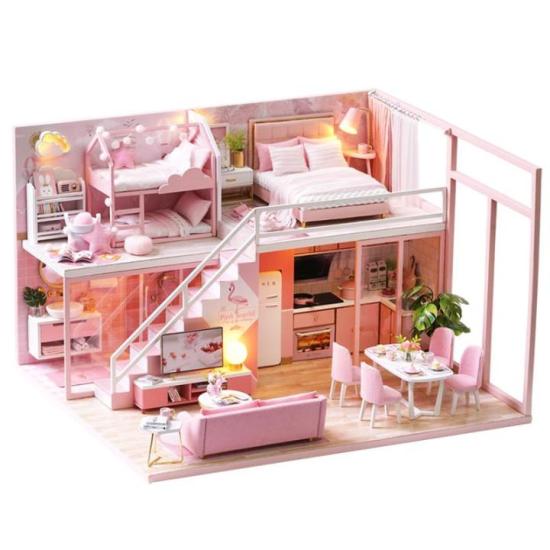 Girl doll house furniture toy diy miniature room diy wooden dollhouse l027 - ảnh sản phẩm 1