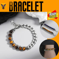 【Franco Fashion】TigerS Eye Stone Spliced Titanium Steel Cuban Bracelet MenS Style American Trend Ins Niche Design High Sense Hip Hop Bracelet