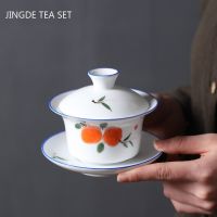 Boutique Ceramic Gaiwan Handpainted Tea Bowl Bone China Sancai Cover Bowl Tradition Household Tea Set Personal with Lid Teacup