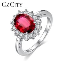 CZCITY Princess Diana William Kate Ruby Emerald Sapphire Wedding Engagement Rings for Women 925 Sterling Silver Fine Jewelry