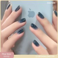 24pcs Dark Blue Gradient Wearing Fake Nails Full Coverage Waterproof Press On False Nails Art Women Girls Nail Art Decoration fenguhan