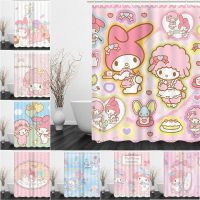 【 [HOT HEZLXKILIIOWE 640]] Kawaii Sanrio Cinnamoroll Mymelody Kuromi ม่านอาบน้ำการ์ตูนม่านห้องน้ำแบบโพลีเอสเตอร์กันน้ำพร้อมตะขอของขวัญ