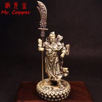 Vintage Brass Guan Gong Statue Desktop Worship Ornaments Chinese God Of Wealth Buddha Figurines Lucky Feng Shui Home Decorations