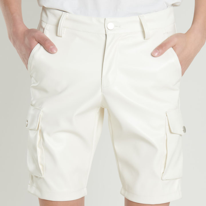 thoshine-กางเกงขาสั้นหนังผู้ชาย-กางเกงขาสั้นใส่ทับด้านนอกผ้ายืดแฟชั่นสำหรับผู้ชายกางเกงขาสั้นหนังเทียม-pu