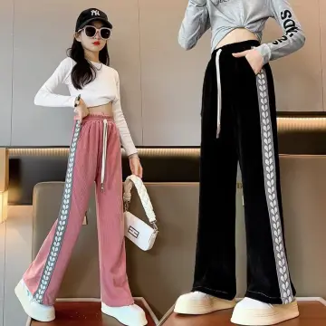 Summer Pants Wide Leg for Kids Girls 7-16 Years Old Loose Pants Cargo Pants  4 Pocket Casual Ice Silk Teens Trousers Elasticated Waist Cargo Baggy Pants  New Pants Aesthetic Korean Style Candy