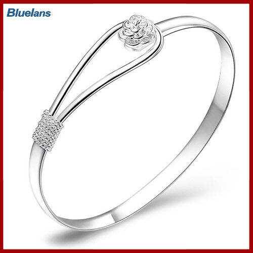 bluelans-women-s-elegant-กุหลาบชุบเงินตกแต่งวงกลมกำไลพันข้อมือสร้อยข้อมือ