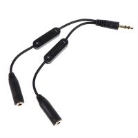 【YF】 1 in 2 Out 3.5mm Stereo Male to Double Mono 3.5 mm Female Audio Headphone Y Splitter Cable With Volume Switch Black