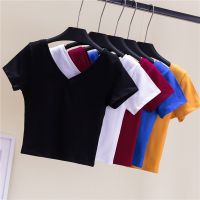 HOT14★New Summer Fashion Y2K T-shirt Woman V-neck Short Sleeve Tee Shirt Femme Sexy Vintage Slim Clothes Women Tops